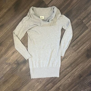 Qi womens Cowl Neck Sweater DRESS Medium Cotton Silk Cashmere Blend Gray - Picture 1 of 8