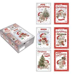 30 children CHRISTMAS CARDS BOX 6 DESIGNS 5 OF EACH WITH ENVELOPES silver BOX - Picture 1 of 1