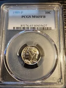 1989-P 10C Clad Uncirculated Roosevelt Dime-PCGS MS65FB Free Shipping - Picture 1 of 2