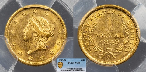 1849-O Liberty Head 1 Dollar (Gold) PCGS AU-58 #US94942 Cover