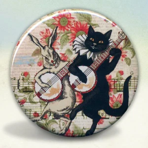 Black Cat and Rabbit Banjo Players Pocket Mirror - Picture 1 of 3