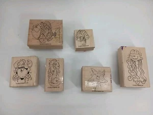(Lot Of 6) Fish Octopus Seahorse Starfish Crab Rubber Stampers - Picture 1 of 6