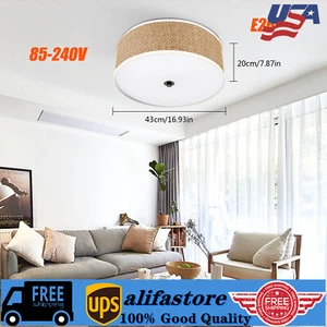Rattan Ceiling Light Semi-flush Mount Pendant Lamp Bedroom Chandelier Fixtures - Picture 1 of 17