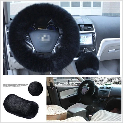 Volante todoterreno de piel natural negro para coche + freno de estacionamiento + cubierta de perilla de engranaje 3 en 1 Foto 1 de 4