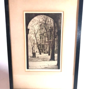 Antique Etching Rowland Langmaid Temple Gardens London Pencil Signed - Picture 1 of 6