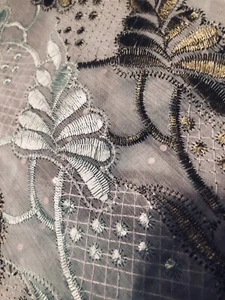 mint olive green Floral Fabric Material sequin scalloped long - Picture 1 of 6