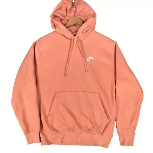 Nike Felpa con Cappuccio Uomo Piccola Arancione Pesca Swoosh Minimal Morbido Pile Maglione Interno - Foto 1 di 12
