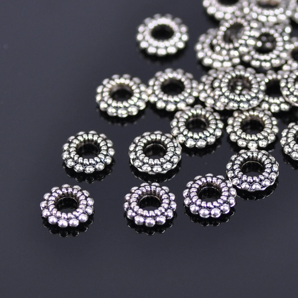 50pcs 8mm Tibetan Silver Rondelle Loose Metal Spacer Beads for Jewelry Making - Image 1 of 2