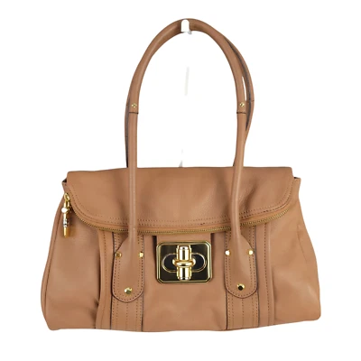 NWOT B. MAKOWSKY Rockefeller Satchel Bag Mocha Brown Leather Turn Lock Zip Flap - Image 1 of 4