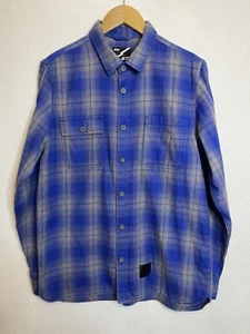 Vans Shirt Royal Blue/ Grey Check Flannel Long Sleeve Regular Fit Skater Pockets - Picture 1 of 15