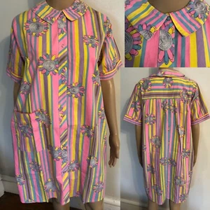 vtg 60s Psychedelic flower power Hippie Caftan Dress house coat Sz M - Picture 1 of 17