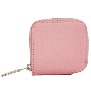 Monedero HERMES Azap Seda Cuero Epsom Cremallera Redonda Rosa - Imagen 1 de 10