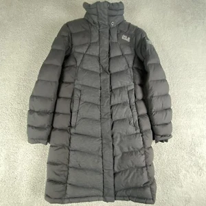 Jack Wolfskin Jacket Women Small Black 800 Down Puffer Hooded Long Parka Quilted - Picture 1 of 11