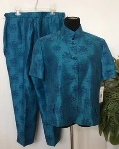 NWT Harve Benard Women's Turquoise 100% Linen 2 Piece Pant Suit Size 18, $154 - Picture 1 of 7