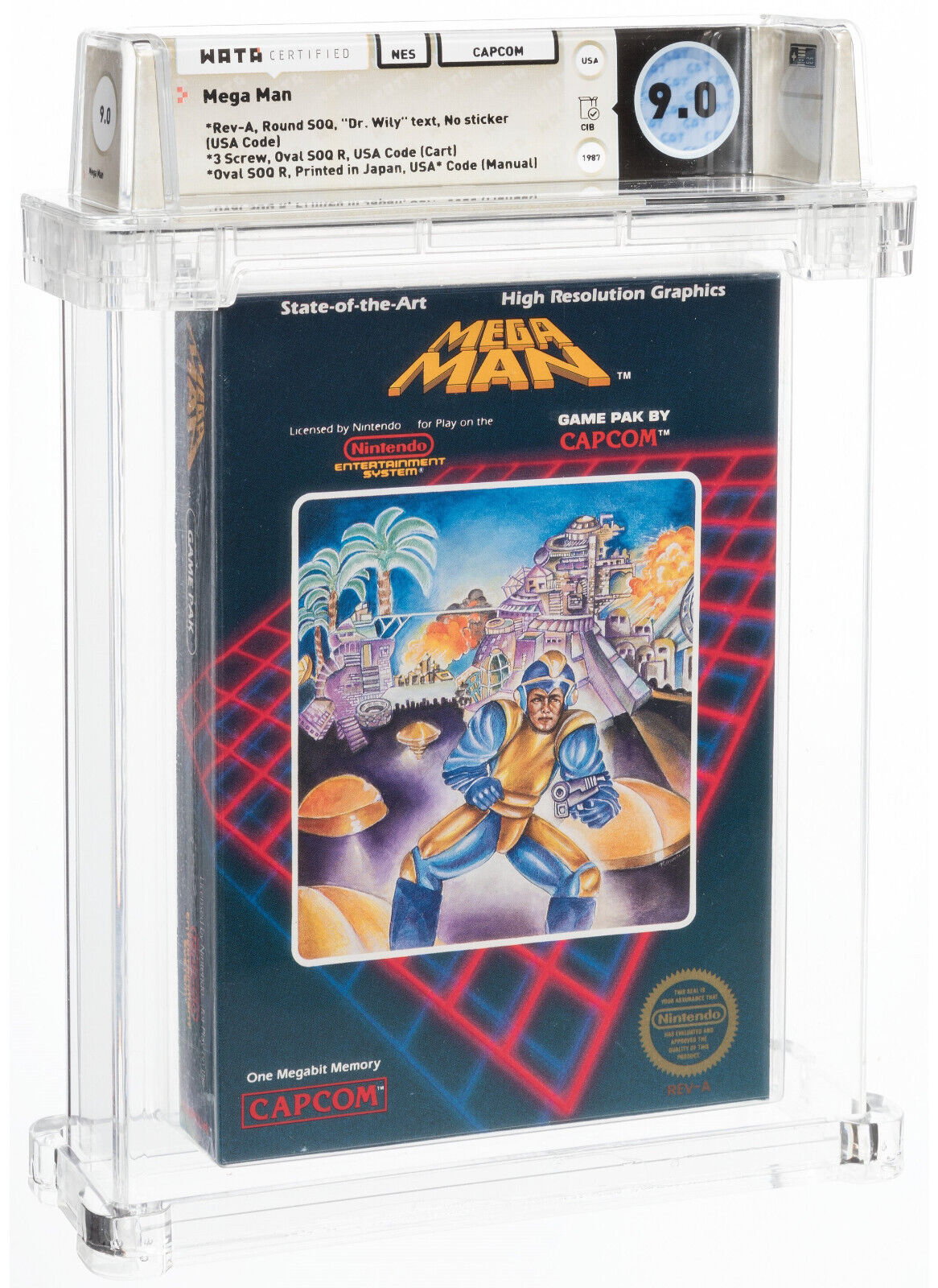 1987 Mega Man Nintendo NES Capcom USA Wata 9.0 CIB Round SOQ., Dr. Wily