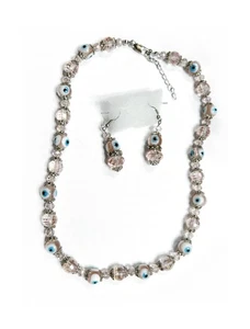 Juego de collar y pendientes vintage con cuentas de vidrio arte mal de ojo y murano de cristal cortado y murano - Imagen 1 de 10