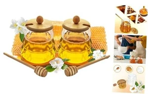 2Pcs Glass Honey Jar Set with Wooden Dipper ,12 OZ Honey Pot for Kitchen, - Picture 1 of 8