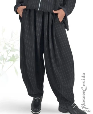 LAGENLOOK Ballon-Hose Taschen schwarz Streifen 44 46 48 50 52 54 56 58 XL-XXXL - Bild 1 von 4