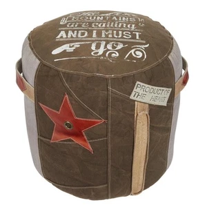 19 Zoll Brauner Canvas Pouf mit Lederakzenten - Bild 1 von 12