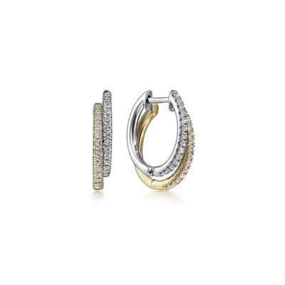 14K Two Tone Gold 0.30ctw 15mm Double Diamond Huggie Earrings - Image 1 of 2