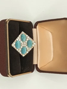 Anillo de cóctel tamaño ajustable de piedra azul con adornos de diamantes de imitación - Imagen 1 de 1
