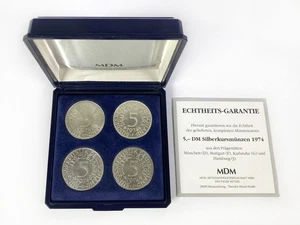 Lot 2510052 Silberadler 5 DM 1974 D-F-G-J Komplettsatz im Etui mit Zertifikat - Bild 1 von 6