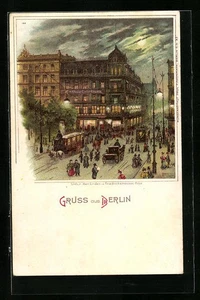 Lithographie Berlin, Unter den Linden Ecke Friedrichstrasse mit Cafe Bauer bei   - Picture 1 of 2