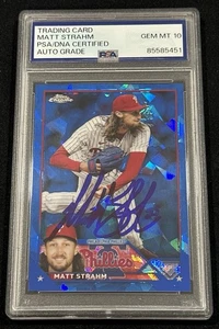 2023 Topps Chrome Sapphire firmato Matt Strahm autografo Phillies PSA 10 auto - Foto 1 di 2