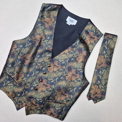 Men's Formal Silk Vest & Matching Tie Museum of Fine Arts Boston 5-Button Sz M - Image 1 of 4