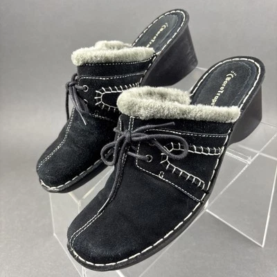 Bare Traps Clogs Black Fur Lined Mules Wedge Heel Size 8 - Image 1 of 4