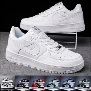 MENS WOMEN LEATHER SNEAKERS CASUAL TRAINERS AF1 WALKING RUNNING SPORTS-GYM-SHOES - Picture 1 of 49
