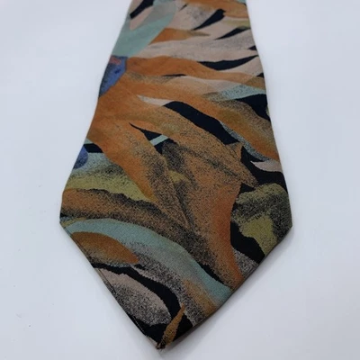 Vintage Wembley Long Tie Abstract Floral Orange Blue Pink Black Tan 62  X 3.75” - Image 1 of 4