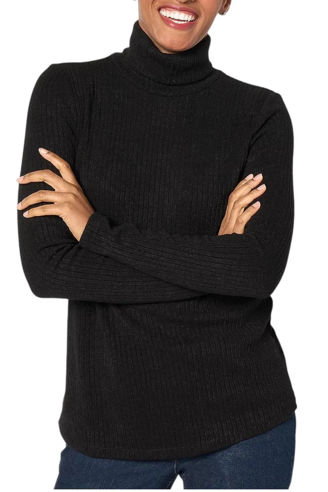 Dennis Basso Mujer Acanalado Manga Larga Cuello Alto Negro Foto 1 de 1