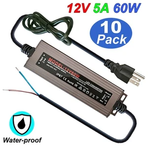 10 Pack 12 Volt 5 Amp Power Supply with US Plug 12V Outdoor Transformer Adapter - Picture 1 of 10