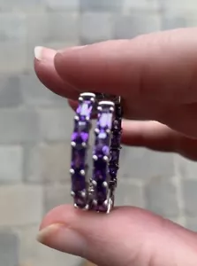 Beautiful Purple CZ Inside Out Hoop Earrings 1 Inch - Picture 1 of 5