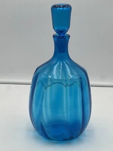 MCM Blenko X Large Glass Myers Turquoise Blue Optic 1960s Decanter & Stopper - Picture 1 of 23