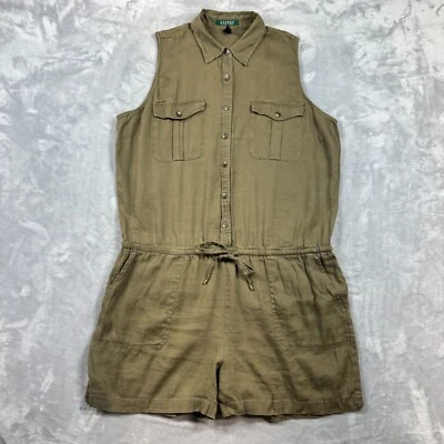 Ralph Lauren Shorts Romper Jumper Linen Blend Olive Army Green Women’s Size 16 - Изображение 1 из 4