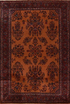 Vintage Orange Floral Sparta Turkish Area Rug 9x13 Handmade Wool for Living Room - Image 1 of 4