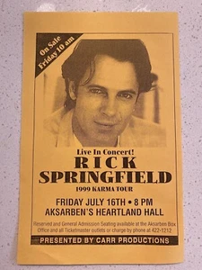Rick Springfield Concert Flier 1999 Karma Tour Heartland Hall July 16th Concert - Picture 1 of 1