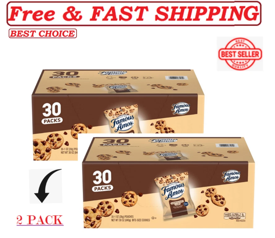 Keebler 827554 Famous Amos Cookies Chocolate Chip 2 Oz Snack Pack 42