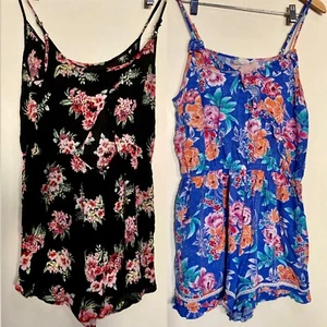 2 x Piping Hot & Cotton On Floral Black Blue Orange Pink Playsuit Romper M 12 - Picture 1 of 12