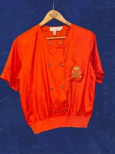 Camicetta vintage anni 80 90 ritagliata retrò arancione con oro taglia media - Foto 1 di 4