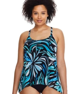 Coco Reef BLACK MULTI Cassis Swirl Mesh Layer Tankini Swim Top, US 38D, UK 38D - Picture 1 of 4