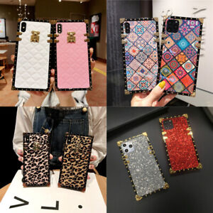 Square Glitter Totem Grid Leopard Phone Case For Samsung S21 S20 Note 20 Ultra