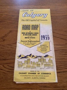 Mapa de ruta de Canadá Calgary Alberta 1955 raro - vintage con información turística - Imagen 1 de 11
