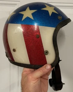 VGT Easy Rider Stars & Stripes Evel Knievel Motorcycle Helmet & Chin Strap 1970s - Bild 1 von 11
