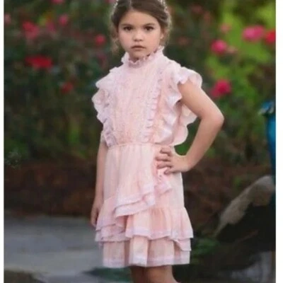 Vestido femenino Trish Scully Child rosa de encaje con ojales con volantes en capas niñas 12 Foto 1 de 4