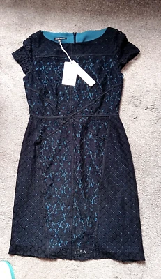 LAURA ASHLEY Lace Overlay Dress (Size 12) Black/Aqua Full Description Below BNWT - Image 1 of 4
