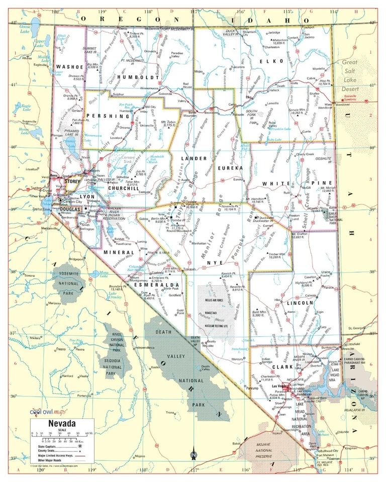 Nevada State Wall Map Large Print Poster - 24"Wx30"H - Image 1 of 1