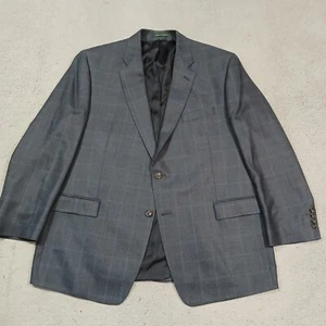 Ralph Lauren Blazer Sport Coat Jacket Mens 48R Gray Windowpane Plaid Silk Wool - Picture 1 of 21